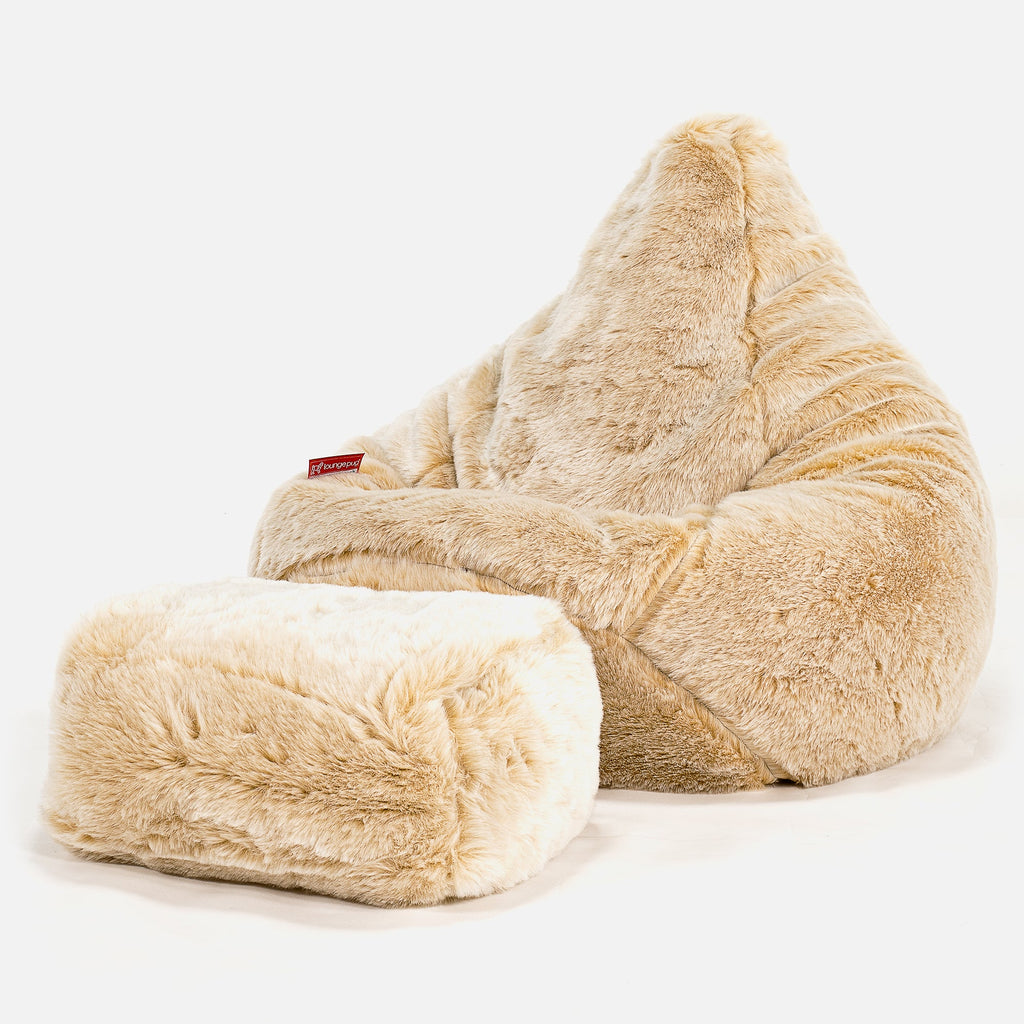 Stolička s vysokým operadlom sedací vak - Kožušina z ovčej kože Biela 01