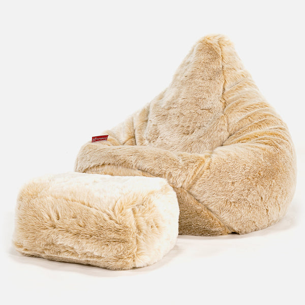 Stolička s vysokým operadlom sedací vak - Kožušina z ovčej kože Biela 01
